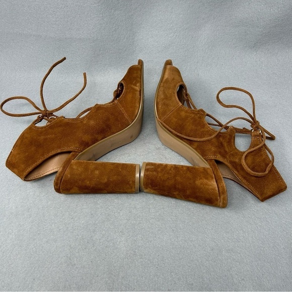 Steve Madden Aryah Brown Suede Lace Up Open Toe Heels Women’s Size 9M - Picture 10 of 12